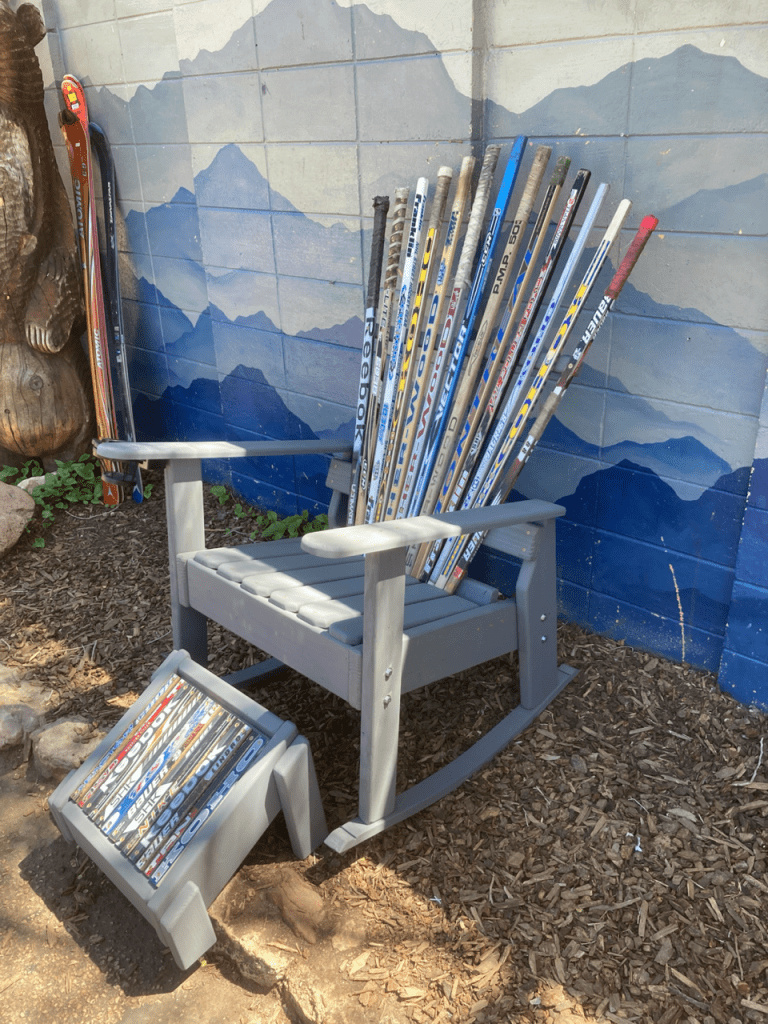 Custom Hockey Stick Chair + matching ottoman