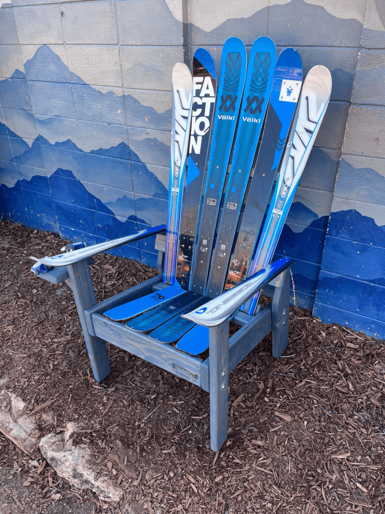 Blue/Grey Stained Ski Chairs – (You pick the ski colors)