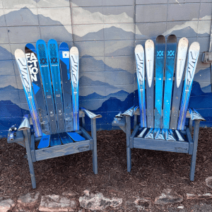 Set of 2 - Blue/Grey Stained Ski Chairs - (You pick ski colors)