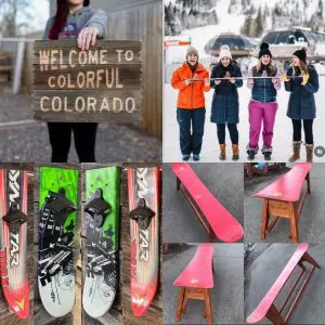 Set of 5 - (1) Welcome sign, (1) Party Ski, (1) Snowboard Bench & (2) Ski Bottle Openers