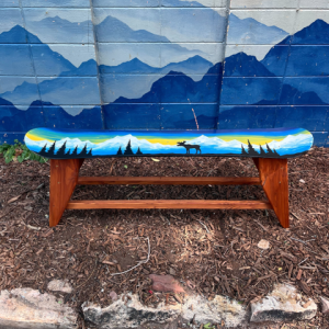 Moose Strolling among the Northern Lights - Snowboard Bench