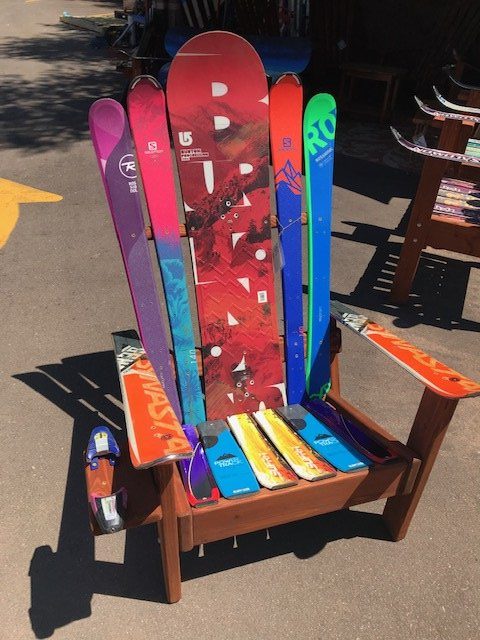 “Sentimental” Hybrid Ski & Snowboard Adirondack Ski Chair (made from your old gear)