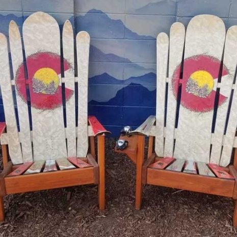 White Colorado pinecone Adirondack hybrid ski/snowboard chairs