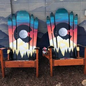 Teal Colorado sunset moon Adirondack hybrid ski/snowboard chairs