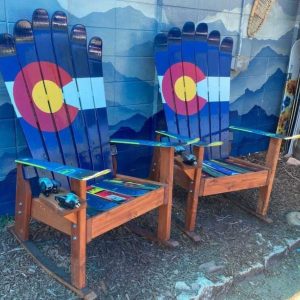 Off center Colorado flag Adirondack ski chairs