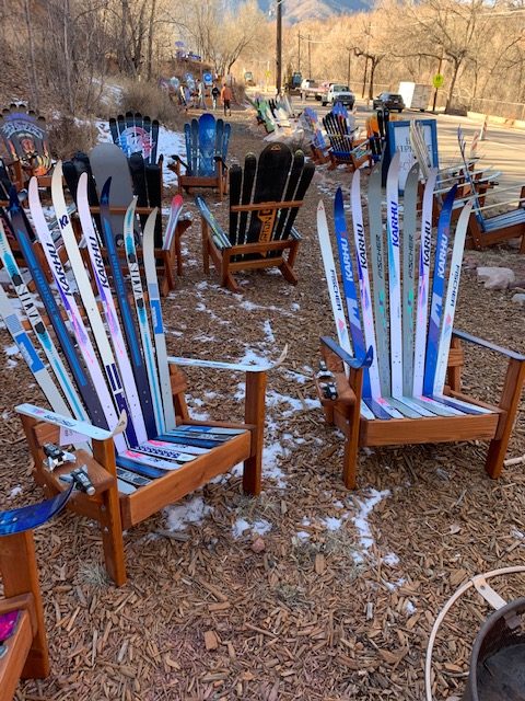 “Sentimental” Set of 2 – Colorful Cross Country Ski Chairs  – Send us your old skis!