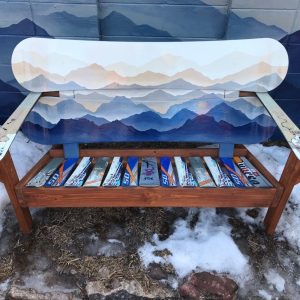 Hand painted Custom Mountain Mural Snowboard Bench