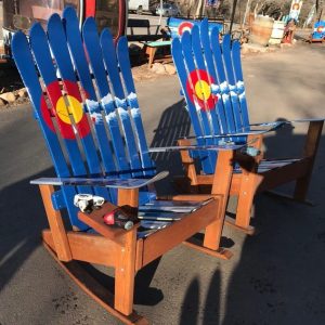 Set of 2 - Colorado Flag Mountain Stripe Adirondack Ski Rocking Chairs