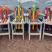 Set of Adirondack ski bar stools