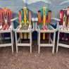 Set of Adirondack ski bar stools