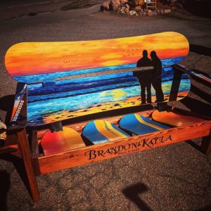 Beach sunset Mural snowboard bench