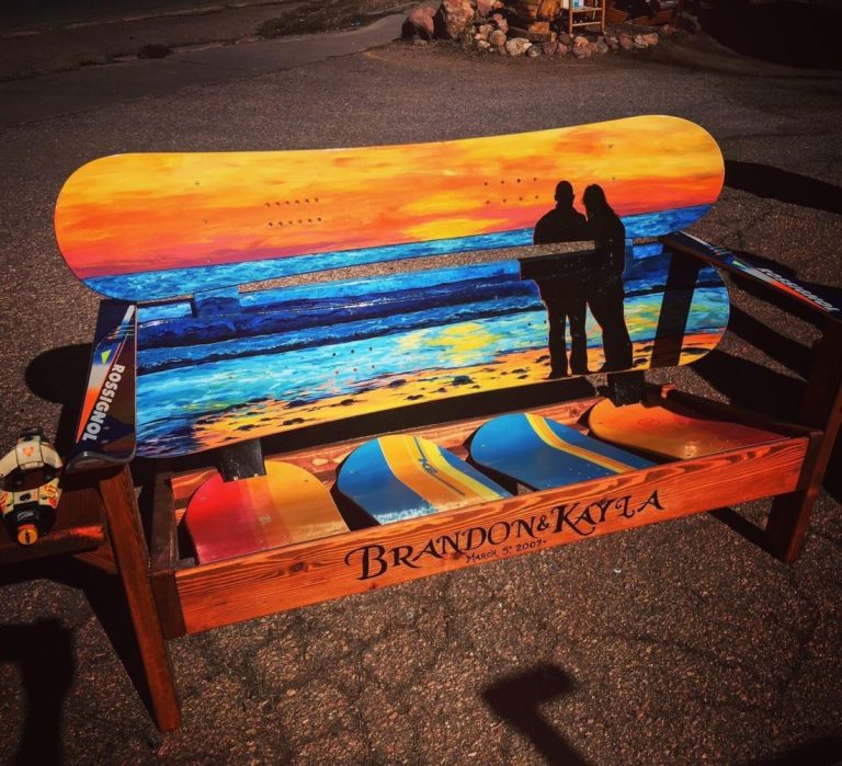 Custom Sentimental Adirondack Snowboard Mural Bench