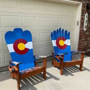 Classic Colorado flag Adirondack ski and snowboard chairs