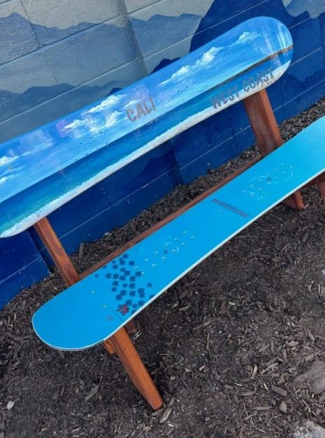 Blue Double Snowboard Bench