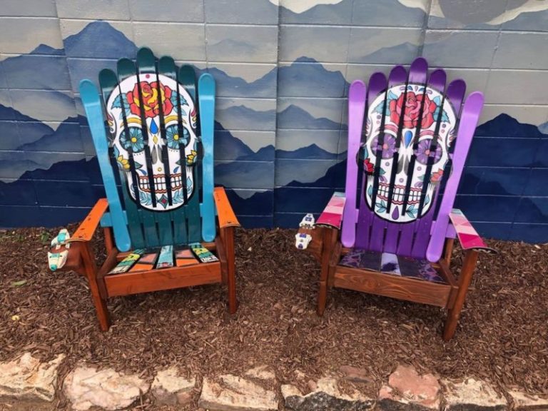 Turquoise and Purple Sugar Skull Adirondack Ski Chair – Set of 2
