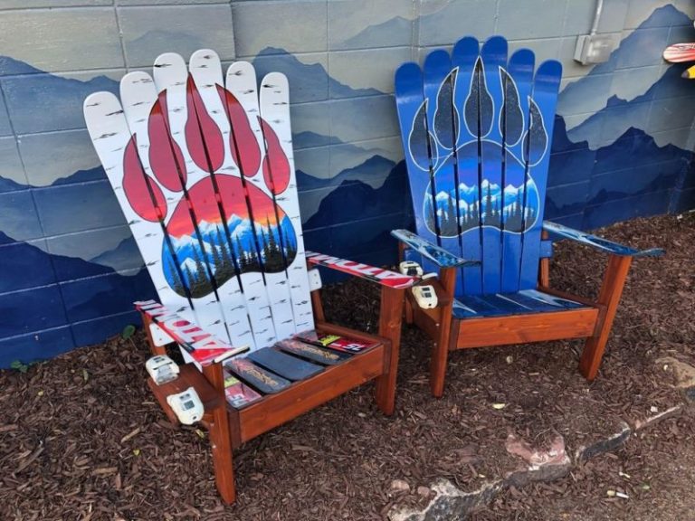 Set of 2 – Ski Chairs with Bear Claw Mountain Mural