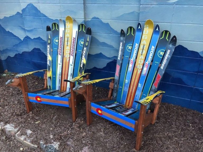 Adirondack Ski Chairs with Colorado Wood Stripe Front Boards – Set of 2