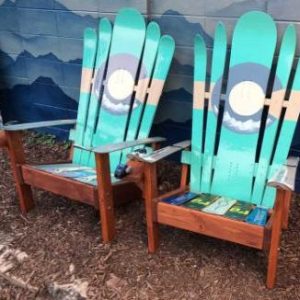 Colorado Green, beige, and grey hybrid Adirondack ski/snowboard chairs