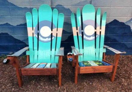 Colorado Green, beige, and grey hybrid Adirondack ski/snowboard chairs