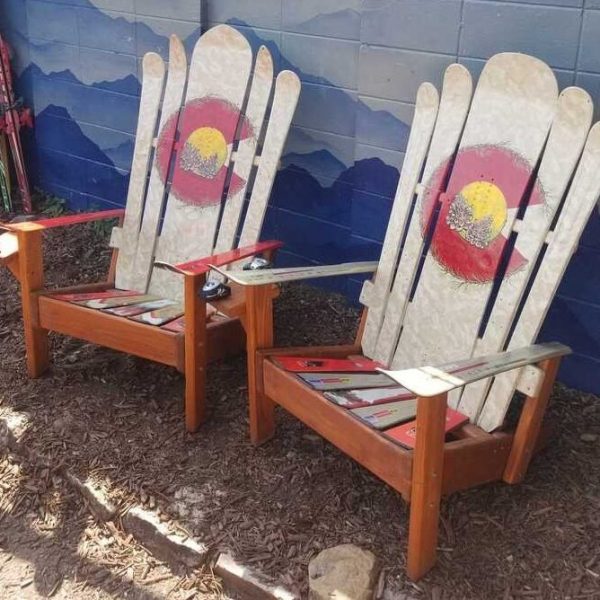 White Colorado pinecone Adirondack hybrid ski/snowboard chairs