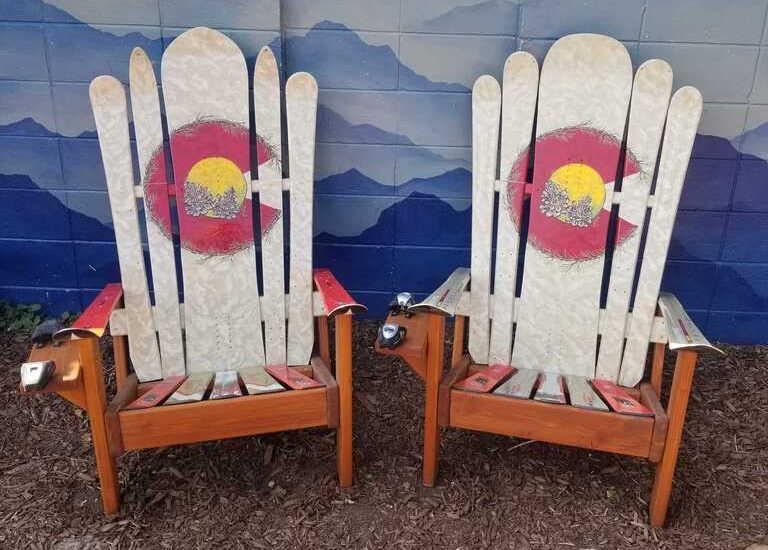 White Colorado pinecone Adirondack hybrid ski/snowboard chairs