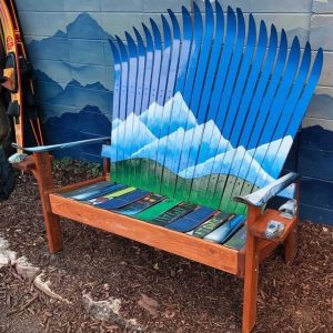 Nordic mountain mural Adirondack ski bench