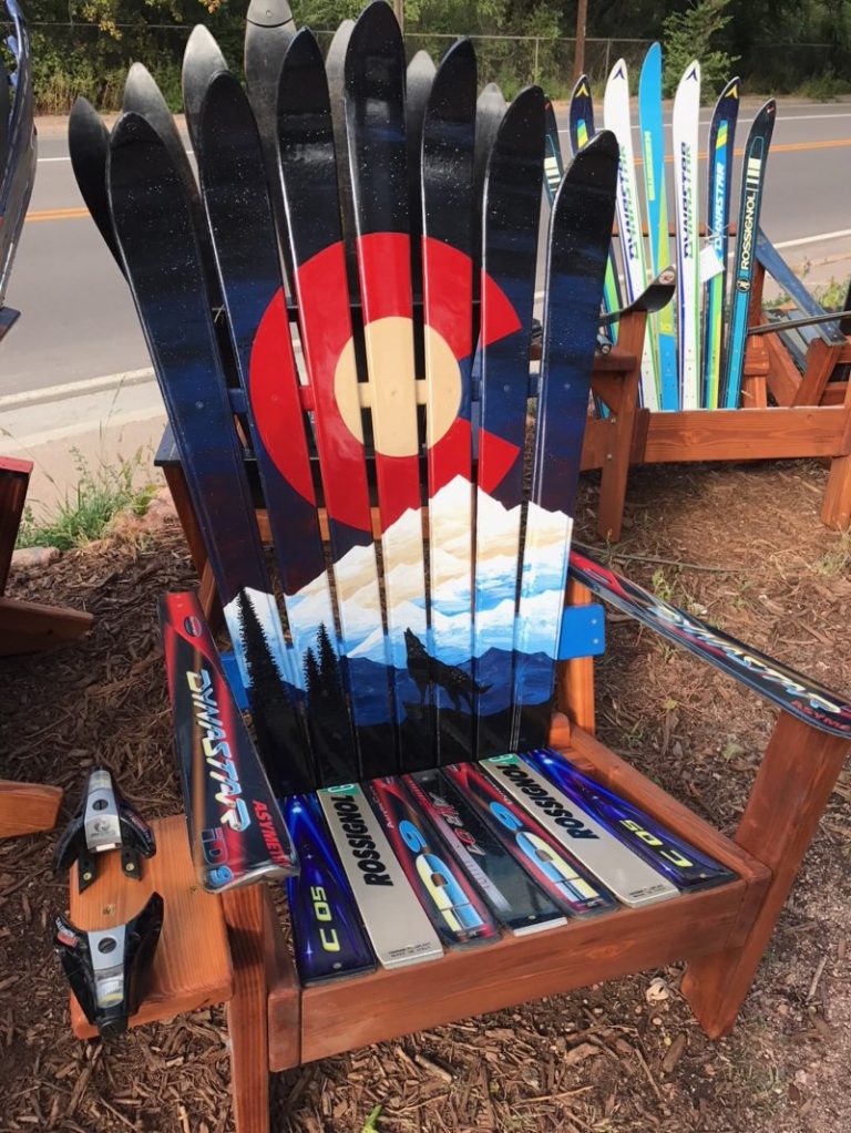 Colorado Ski Chair with Hand-Painted Wolf Mural