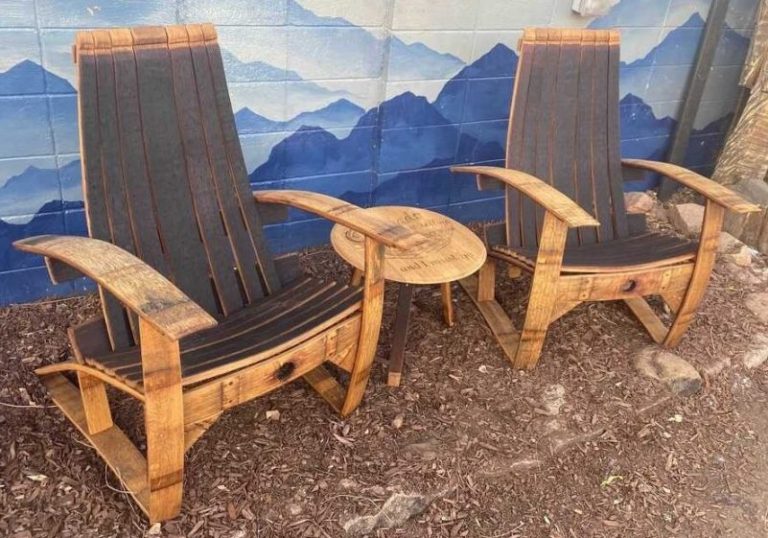 Wine Barrel Adirondack Chairs with Matching Side Table – Set of 3