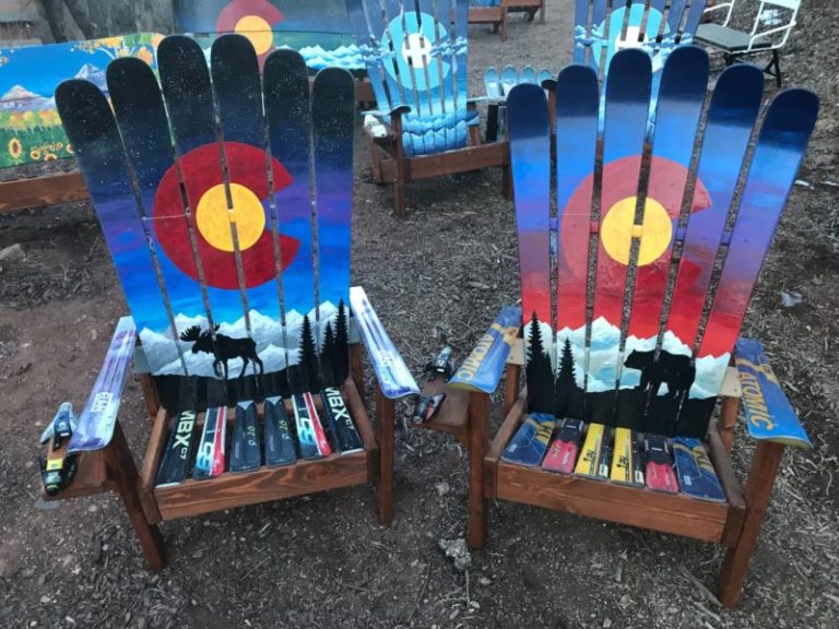 Colorado Mountain Mural and Bear Moose Adirondack Ski Chair – Set of 2