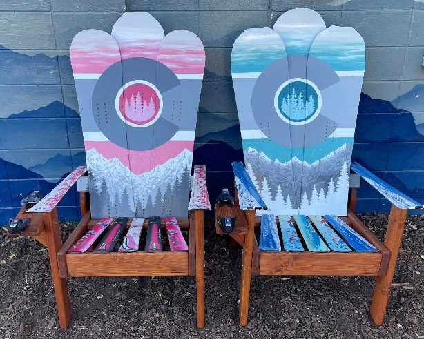 Pink blue colorado Adirondack snowboard chairs
