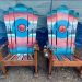 Pink blue colorado Adirondack snowboard chairs