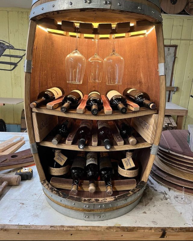 Wine Barrel Liquor Cabinet with Middle Shelves