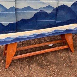 Blue Mystic Mountain Mural Snowboard Coffee Table/Bench