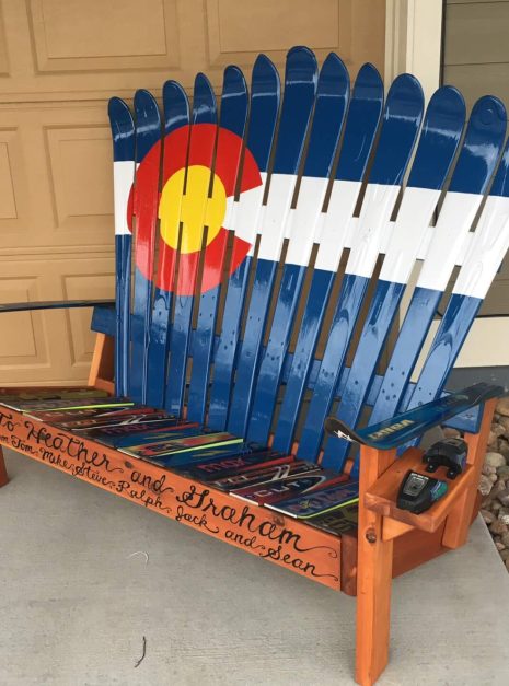 Colorado Flag Repurposed Adirondack Ski Bench with custom front board
