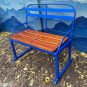 Hoopless blue powdered metal ski lift bench