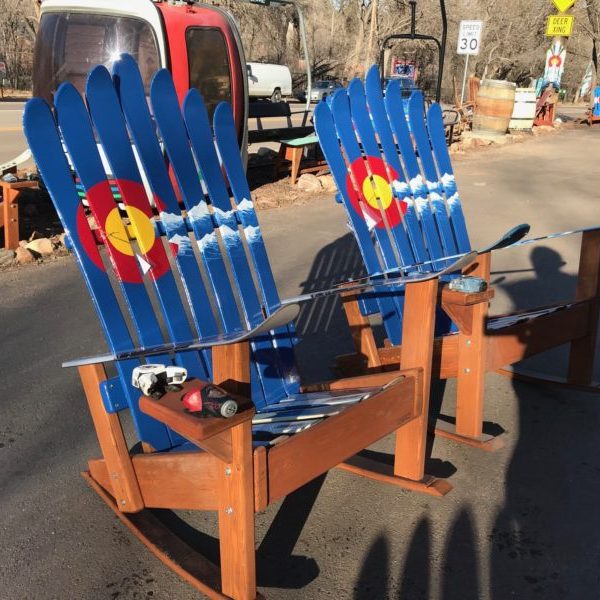 Set of 2 - Colorado Flag Mountain Stripe Adirondack Ski Rocking Chairs