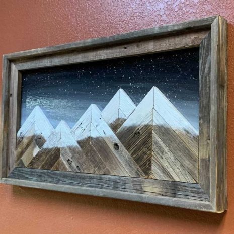Framed wooden mountain wallart