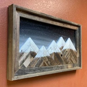Framed wooden mountain wallart