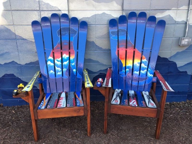 Set of (2) - Dog Sunset Mountain Mural - Medium Ski Chairs