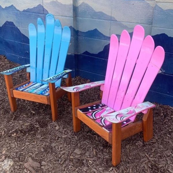 Blue and pink children's Adirondack ski chairs