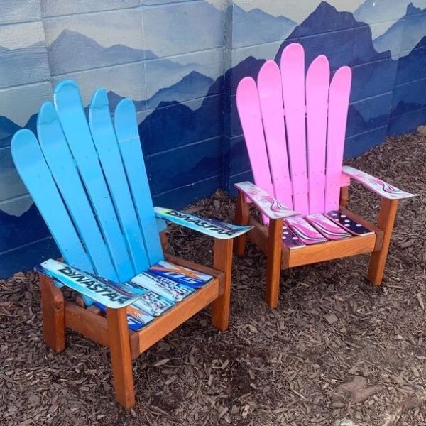 Blue and pink children's Adirondack ski chairs