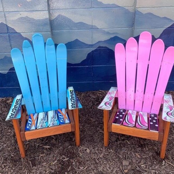 Blue and pink children's Adirondack ski chairs