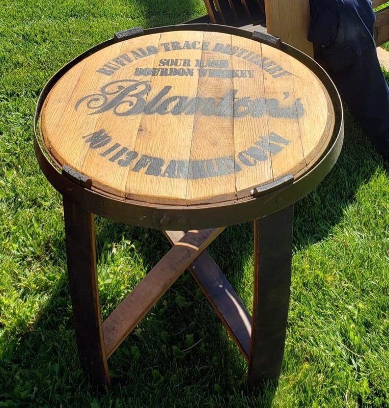 Customizable Whiskey Barrel with Stamped Top Side Table