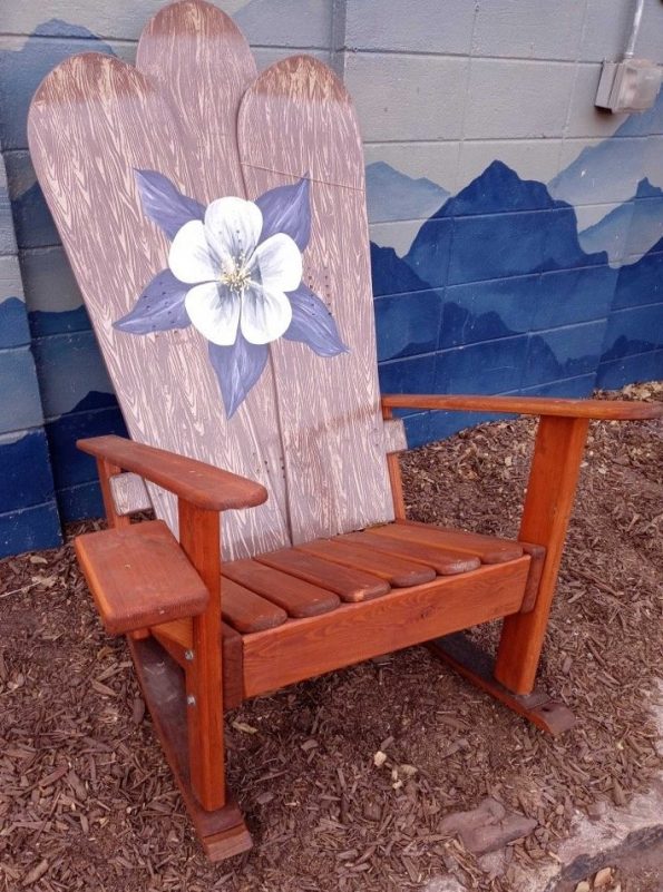 Columbine Flower Wooden Grain Snowboard Rocking Chair