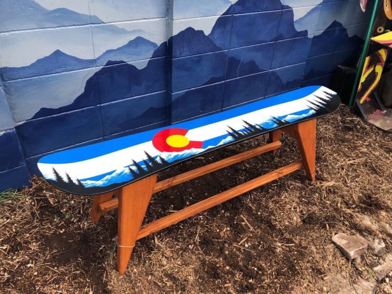 Colorado Mountain Mural Single Snowboard Bench/ Coffee Table