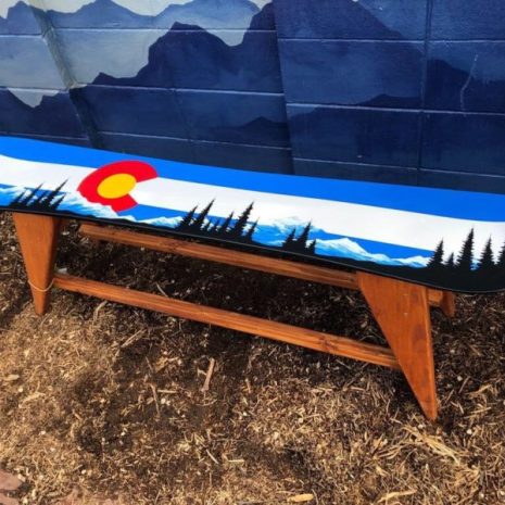 Colorado Mountain Mural Single Snowboard Bench/ Coffee Table