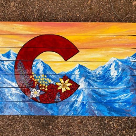 Colorado mountain sunset ski wall art