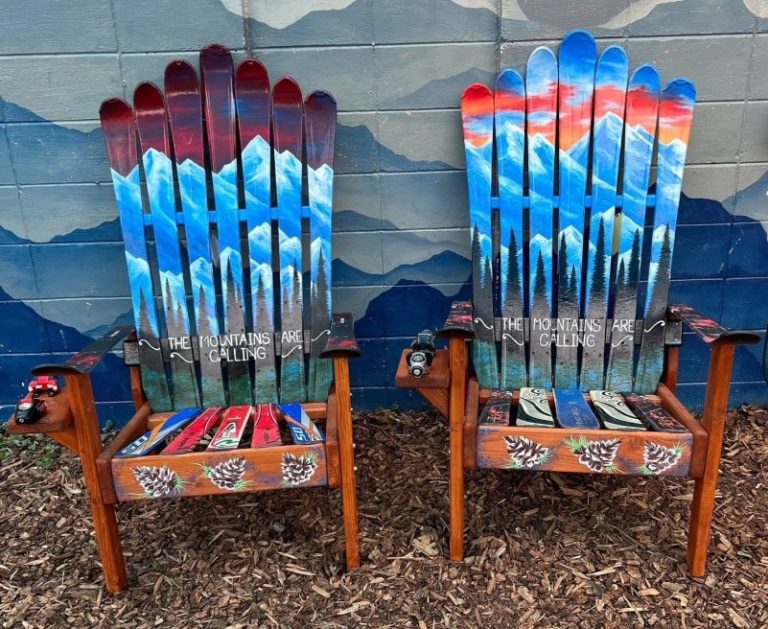 The Mountains are Calling Mural Adirondack Ski Chair
