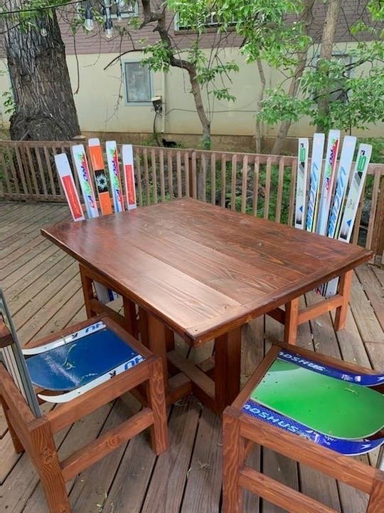 Set of Five – Four Ski & Snowboard Patio Dining Chairs + patio dining table!