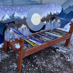 Purple Snowy Mountain Snowboard bench